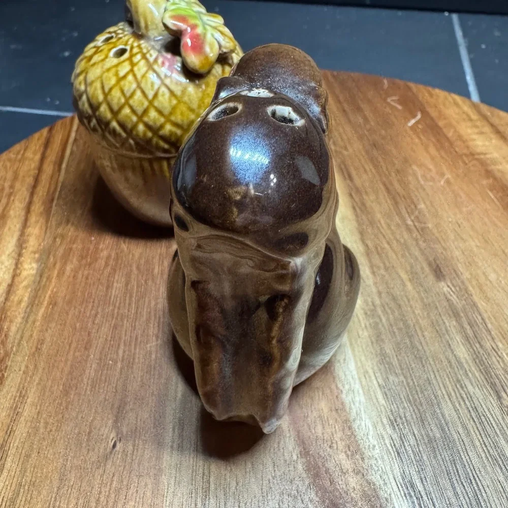 Vintage Ceramic Squirrel and Acorn Salt and Pepper Shaker Set Brown Fall Decor